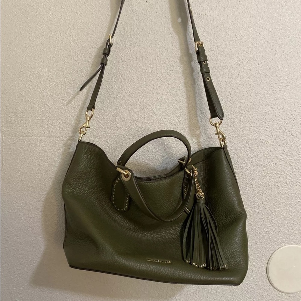 Michael Kors Leather Satchel Green, Gold-Tone